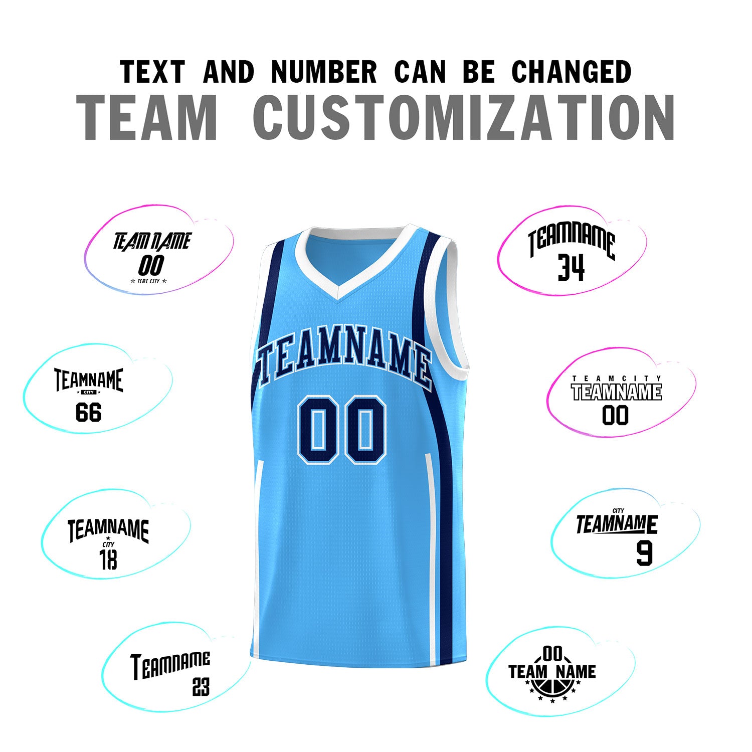 Custom Powder Blue Navy-White Ribbon Pattern Basketball Kits