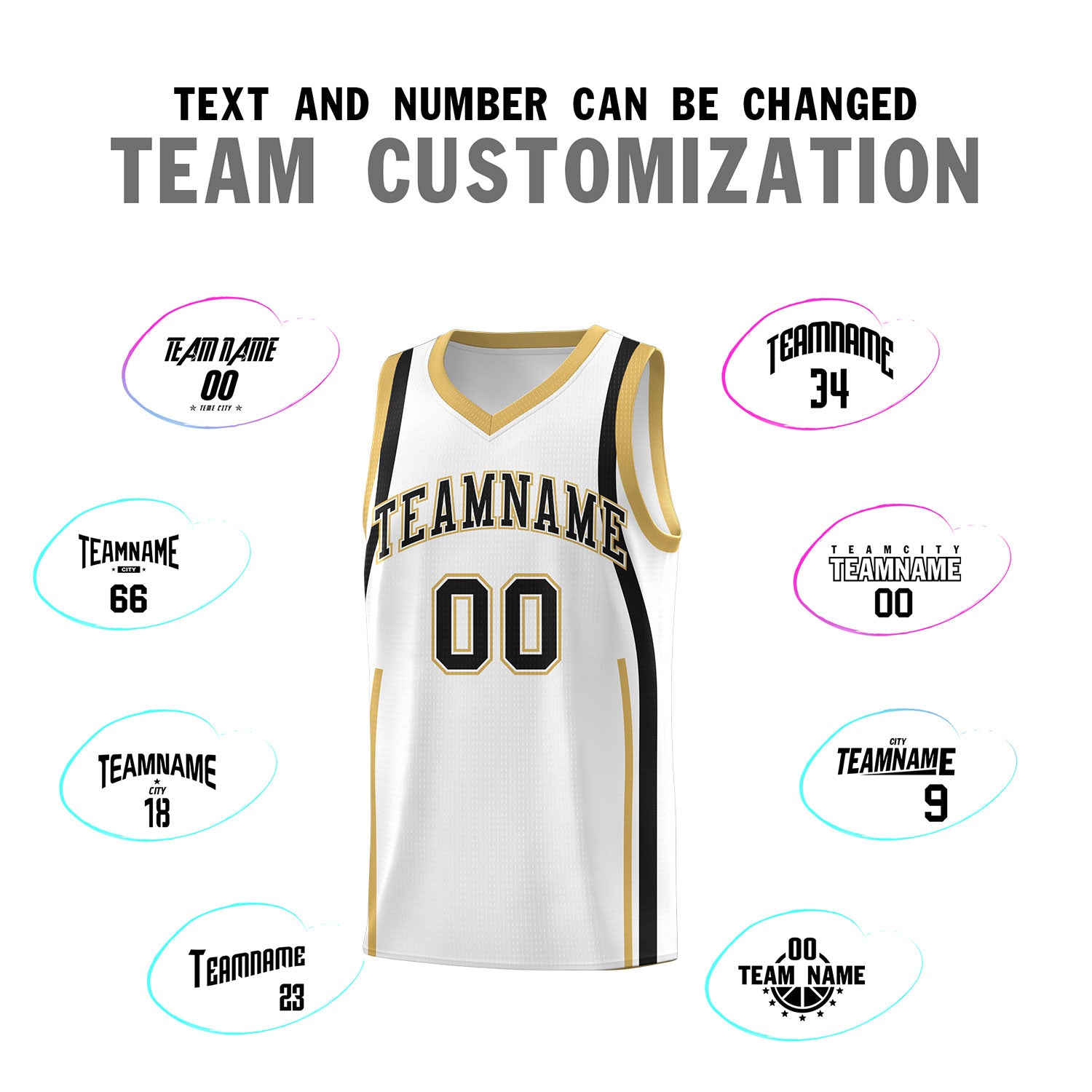 Custom White Black-White Ribbon Pattern Basketball Kits