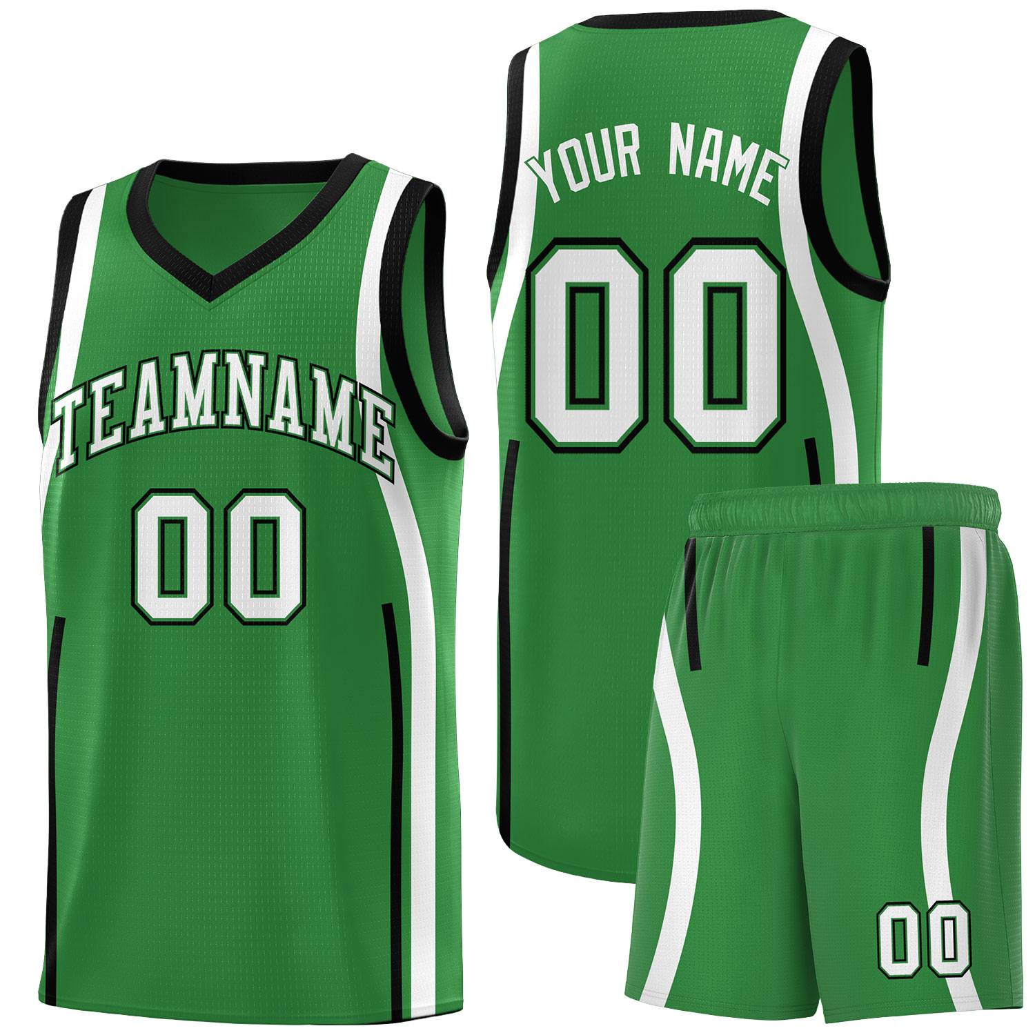 Custom Kelly Green Black-White Ribbon Pattern Basketball Kits