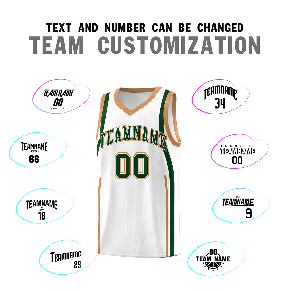 Custom White Green-Buckskin Brown Ribbon Pattern Basketball Kits