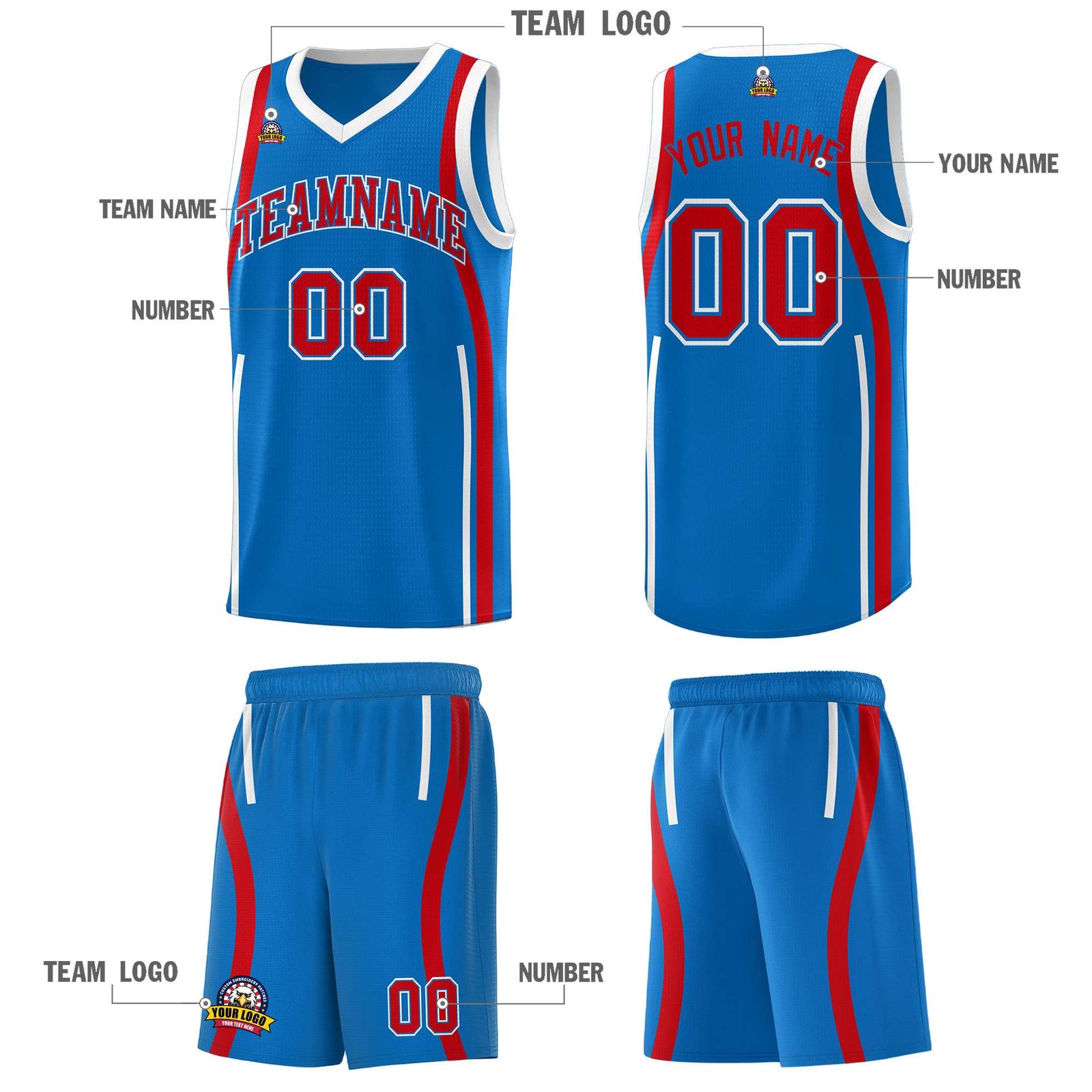 Custom Royal Red-White Ribbon Pattern Basketball Kits