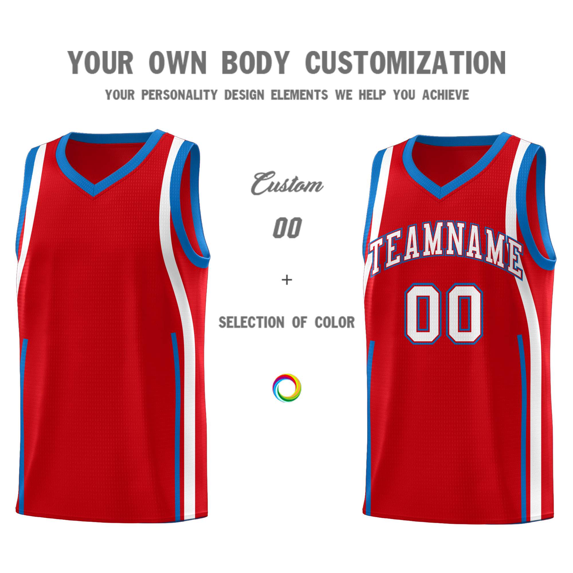 Custom Red Royal-White Ribbon Pattern Basketball Kits