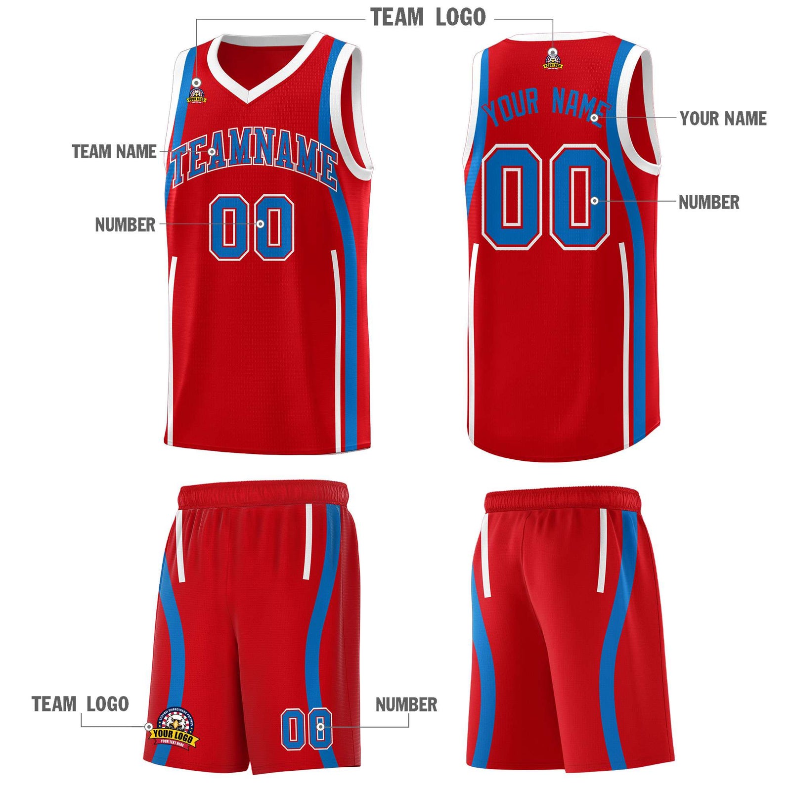 Custom Red Royal-White Ribbon Pattern Basketball Kits