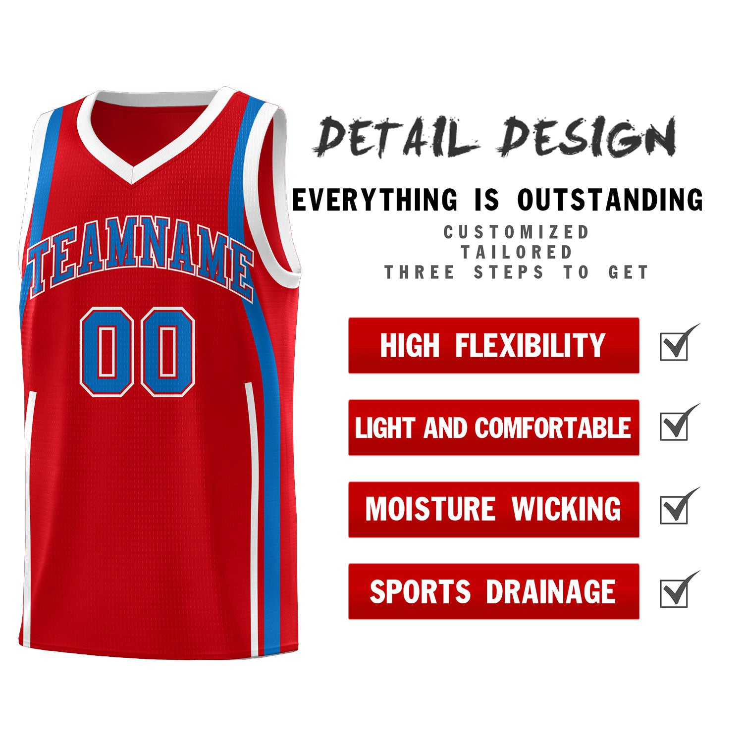 Custom Red Royal-White Ribbon Pattern Basketball Kits
