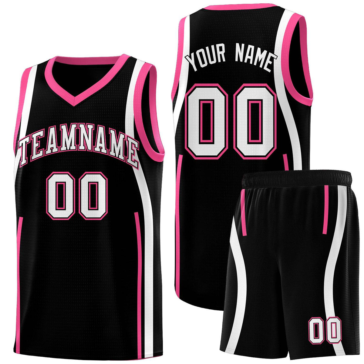 Custom Black Pink-White Ribbon Pattern Basketball Kits