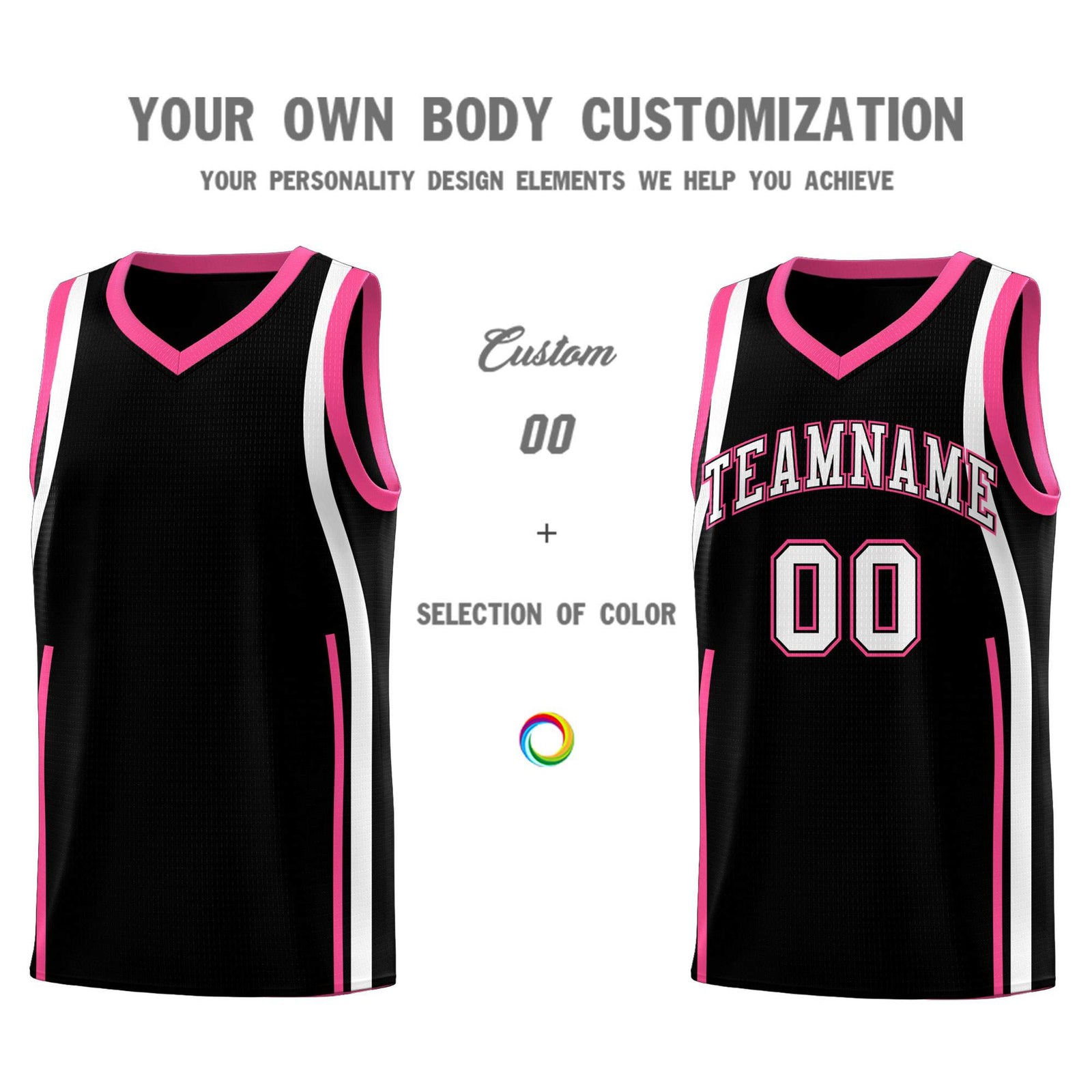 Custom Black Pink-White Ribbon Pattern Basketball Kits