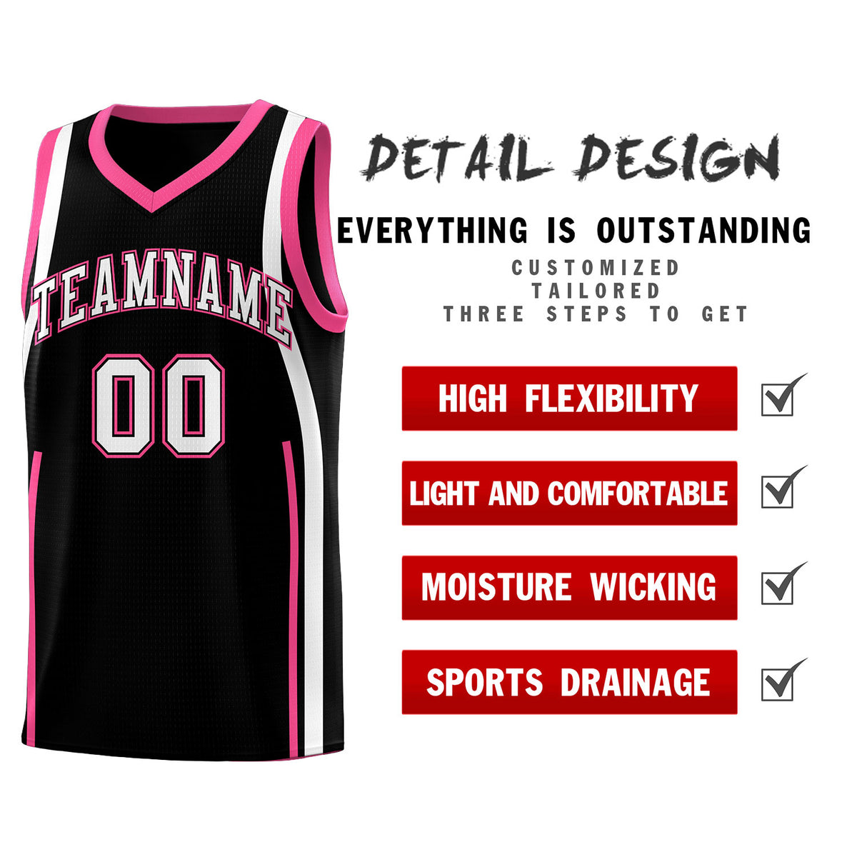 Custom Black Pink-White Ribbon Pattern Basketball Kits