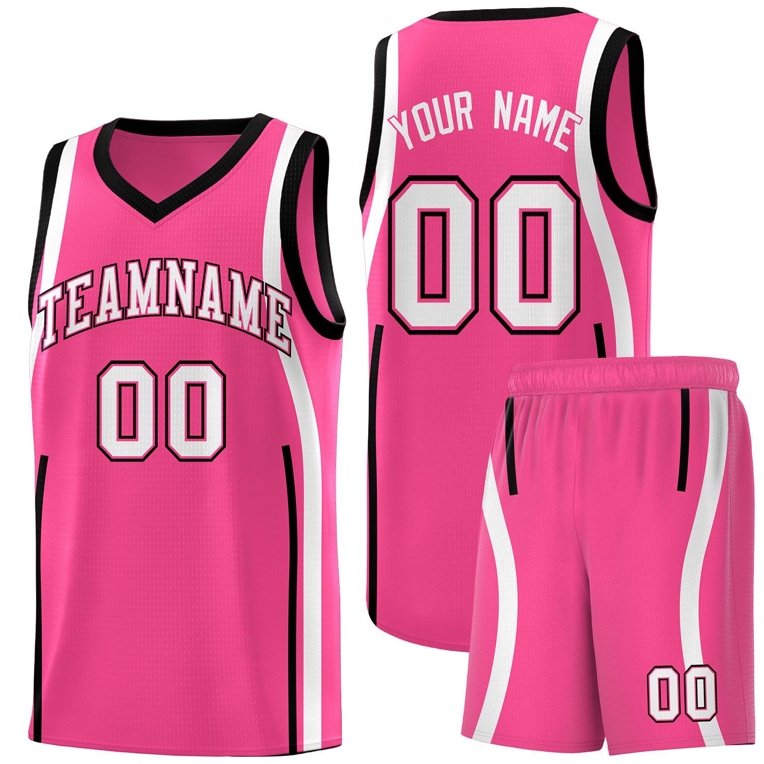 Custom Pink Black-White Ribbon Pattern Basketball Kits