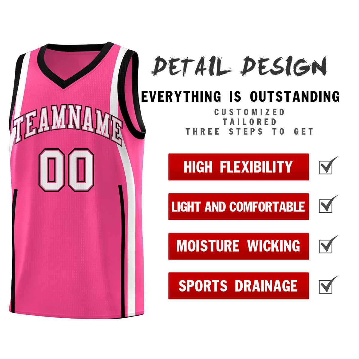 Custom Pink Black-White Ribbon Pattern Basketball Kits