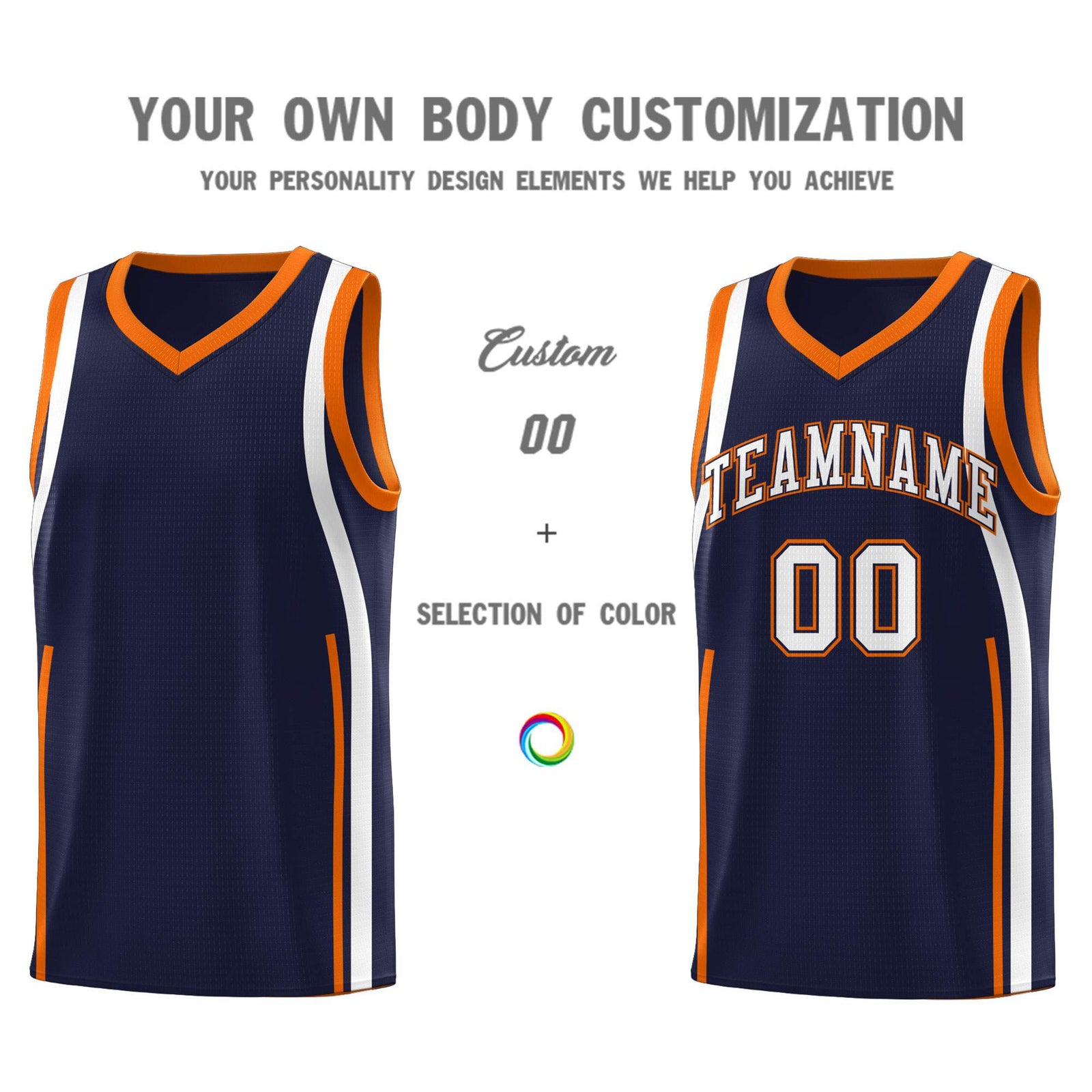 Custom Navy Orange-White Ribbon Pattern Basketball Kits