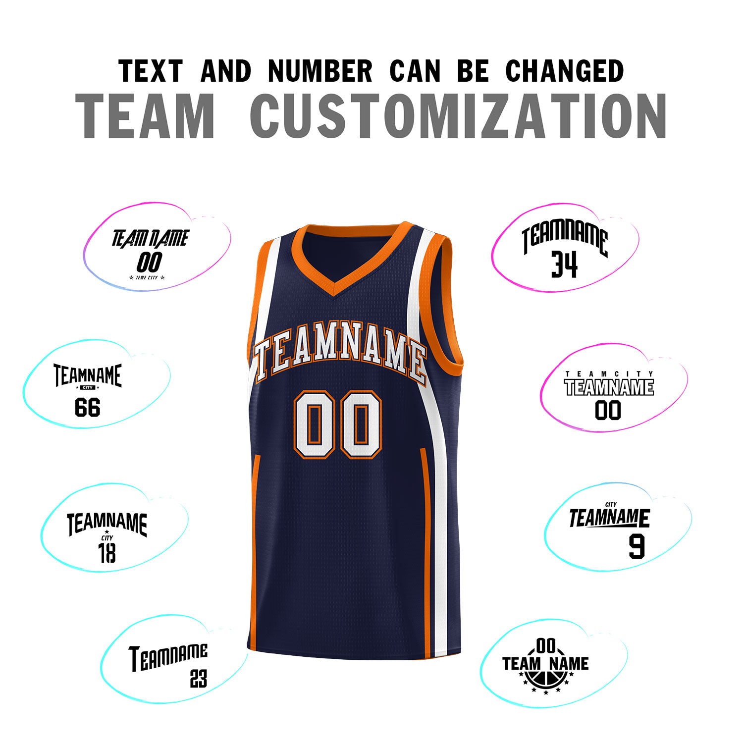 Custom Navy Orange-White Ribbon Pattern Basketball Kits