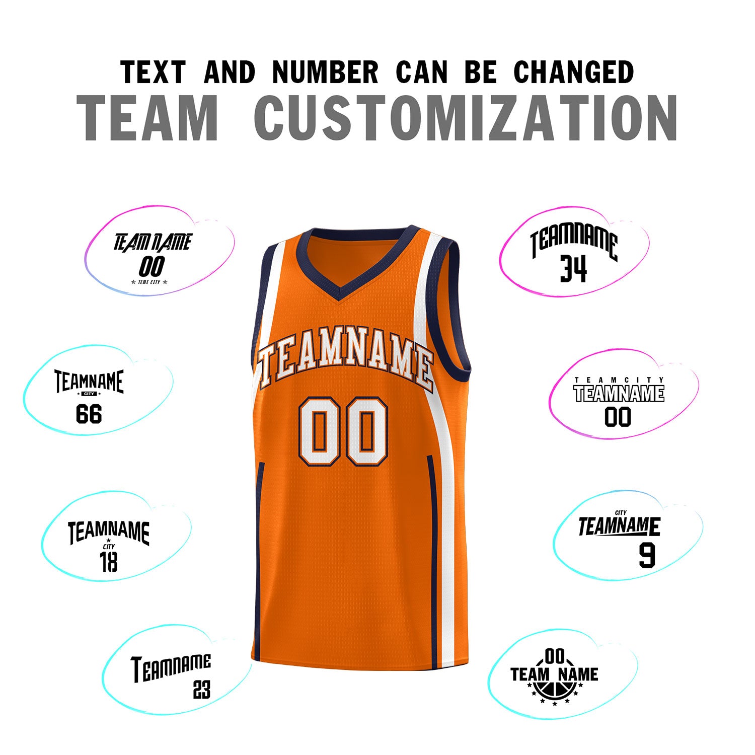 Custom Orange Navy-White Ribbon Pattern Basketball Kits