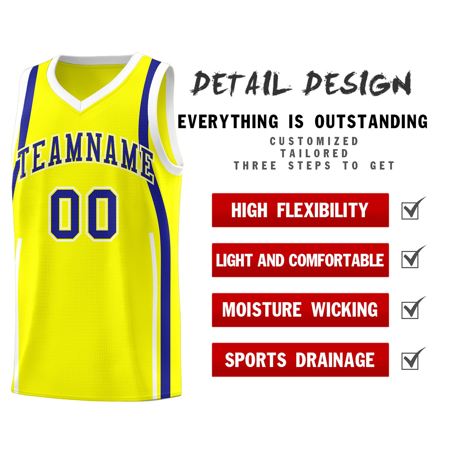 Custom Fluorescent Yellow Royal-White Ribbon Pattern Basketball Kits