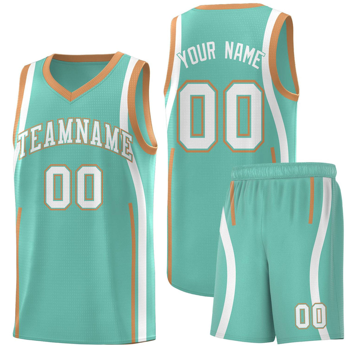 Custom Bright Green Buckskin Brown-White Ribbon Pattern Basketball Kits