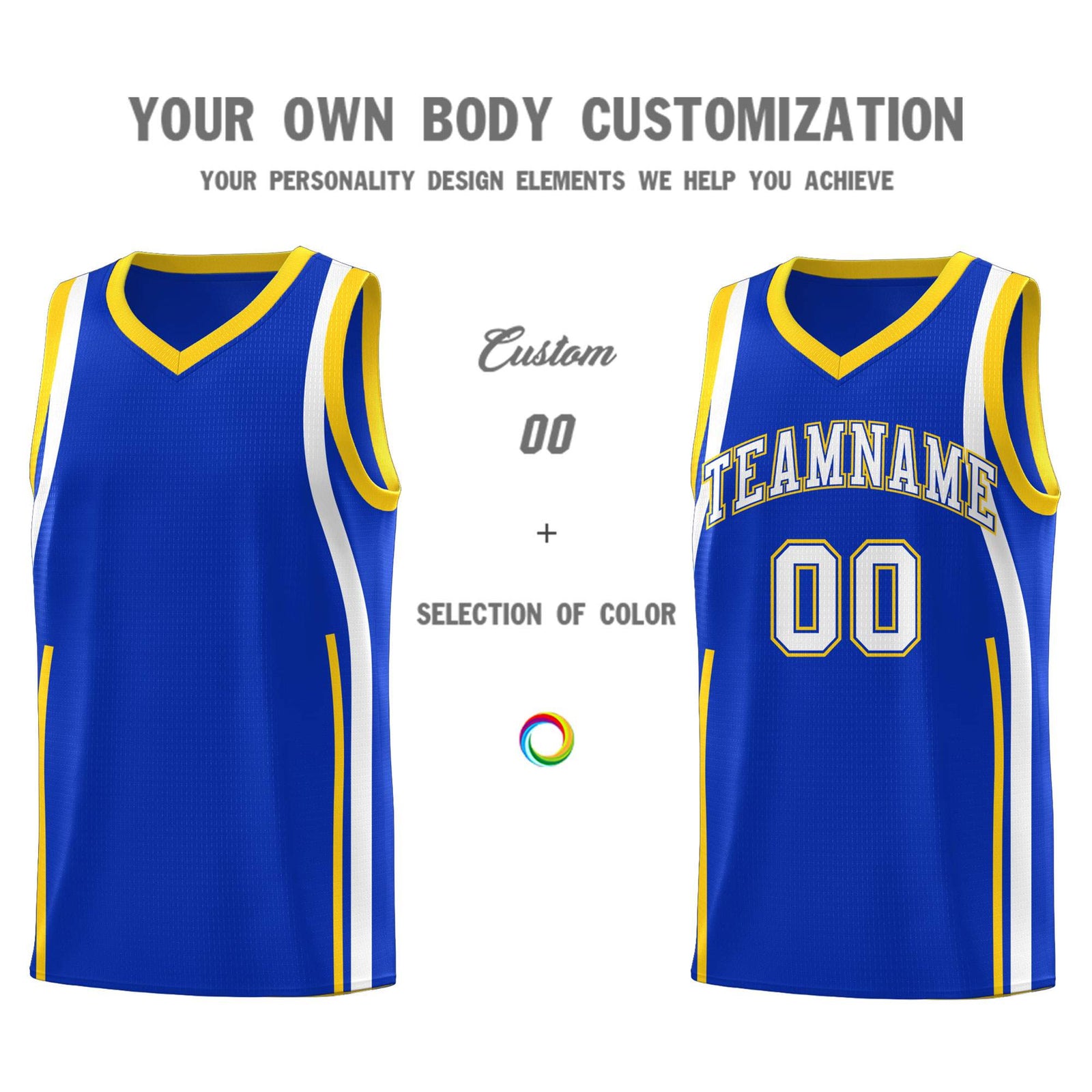 Custom Royal Gold-White Ribbon Pattern Basketball Kits