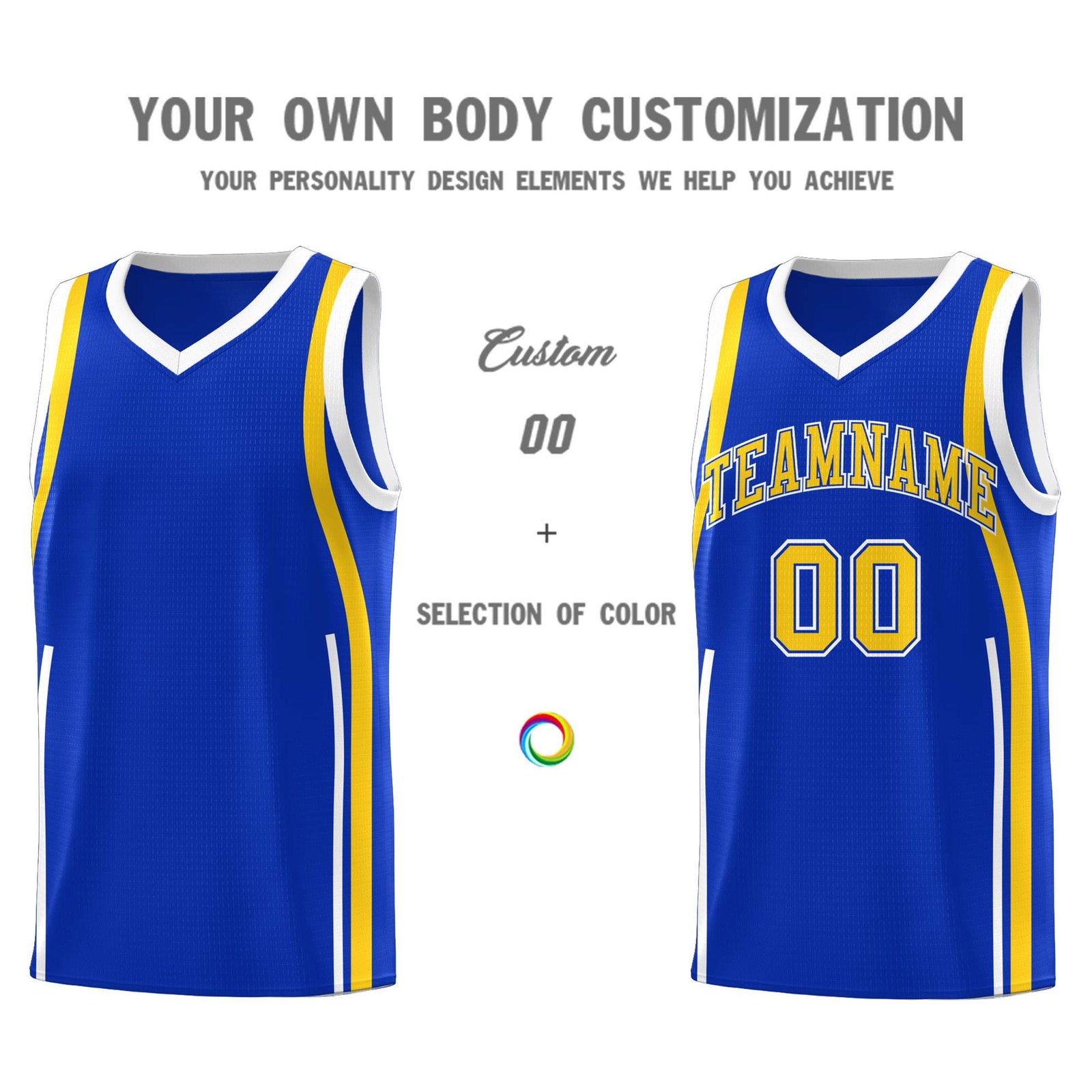 Custom Royal Gold-White Ribbon Pattern Basketball Kits