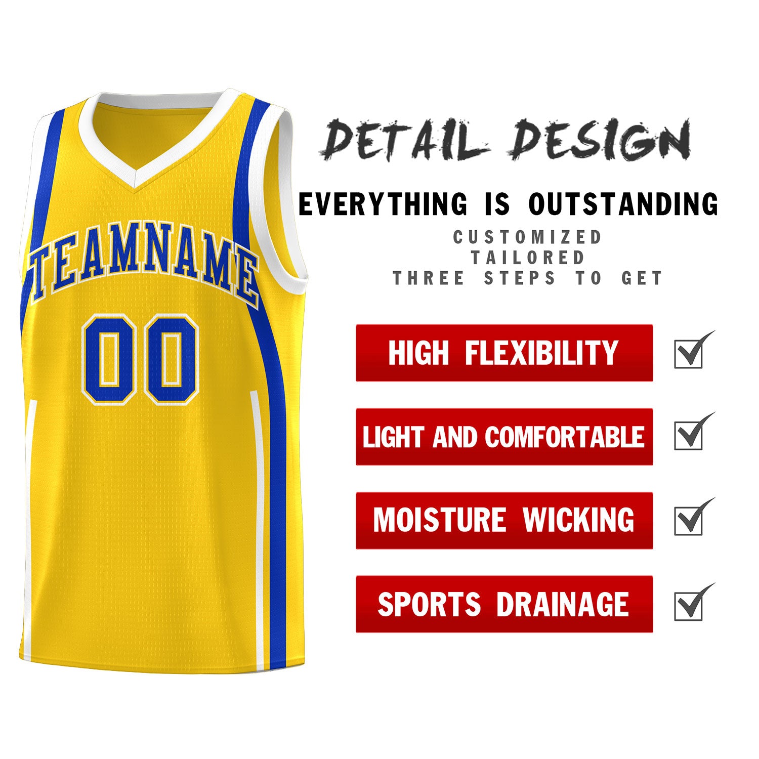 Custom Gold Royal-White Ribbon Pattern Basketball Kits
