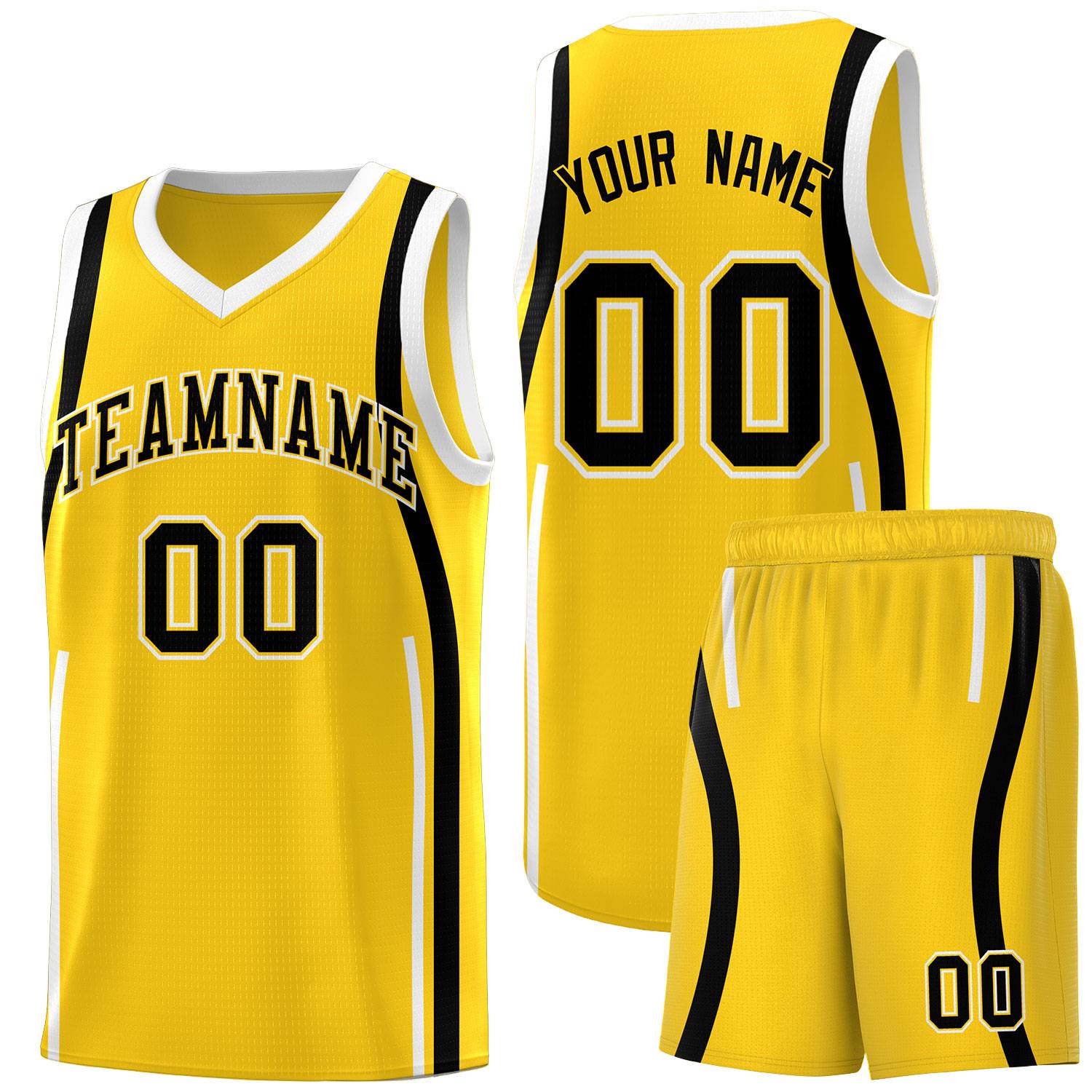 Custom Gold Black-White Ribbon Pattern Basketball Kits