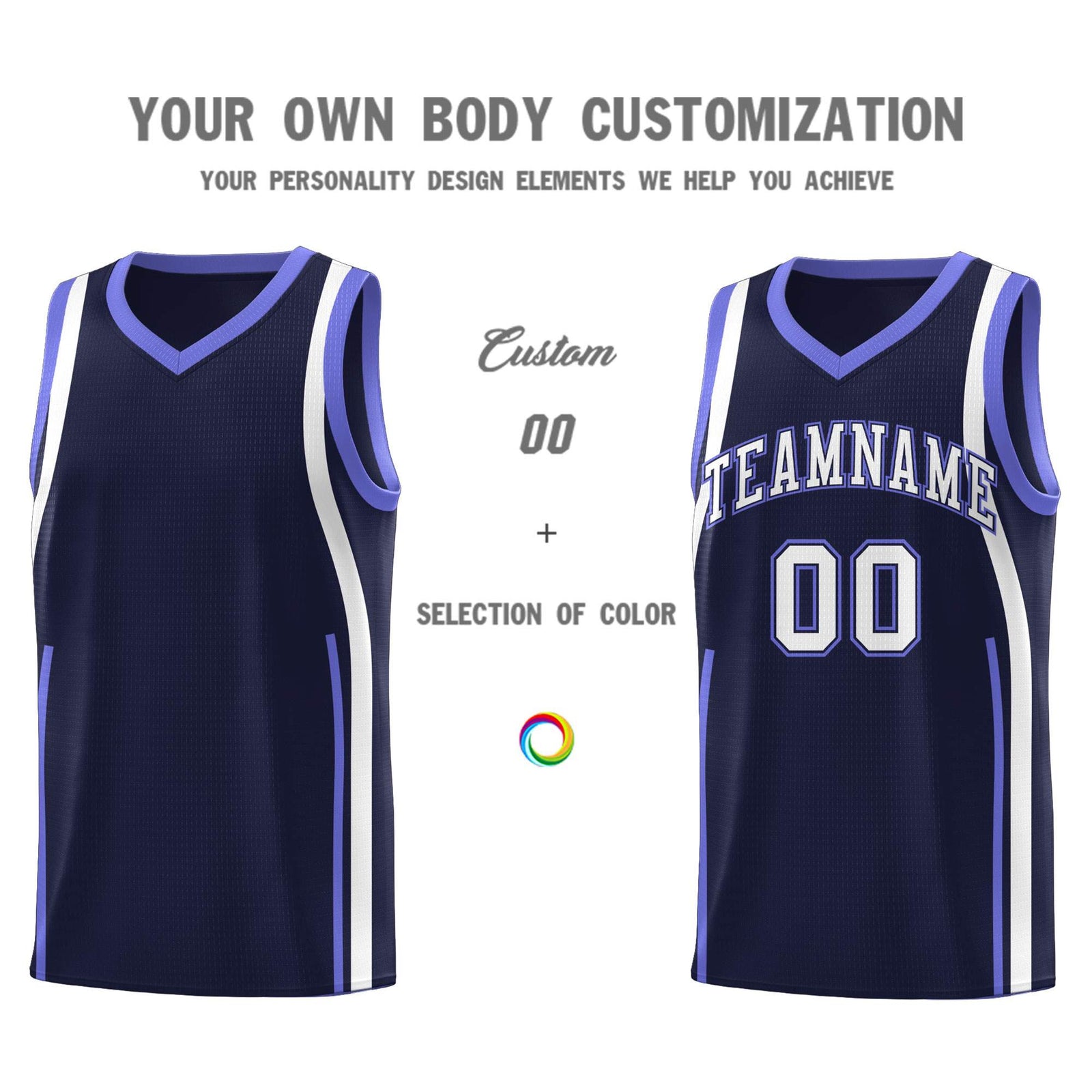 Custom Navy Purple-White Ribbon Pattern Basketball Kits