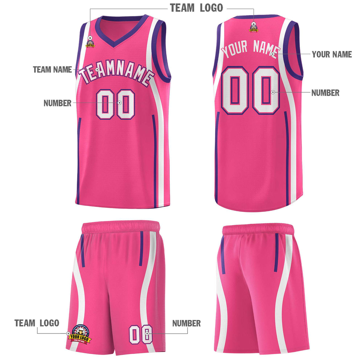Custom Pink Purple-White Ribbon Pattern Basketball Kits