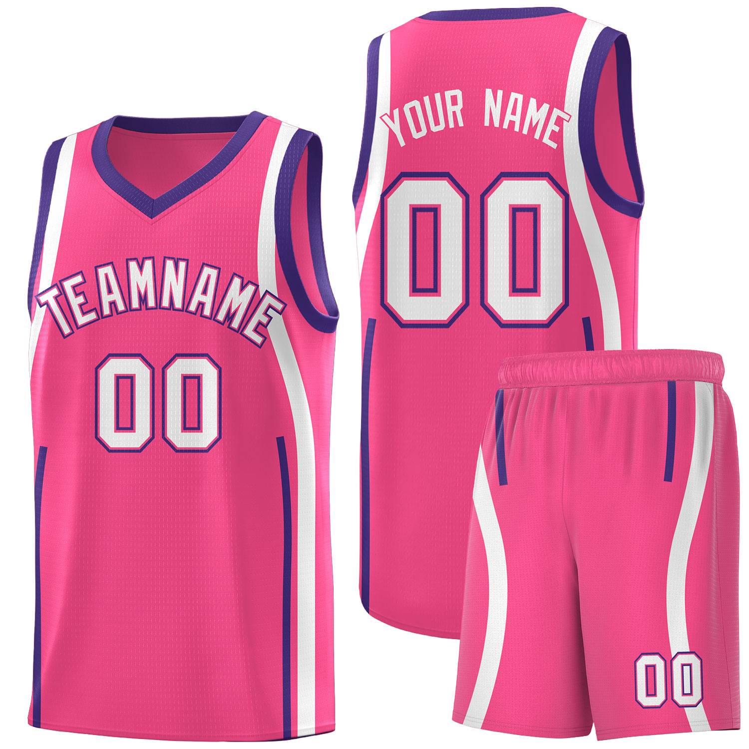 Custom Pink Purple-White Ribbon Pattern Basketball Kits