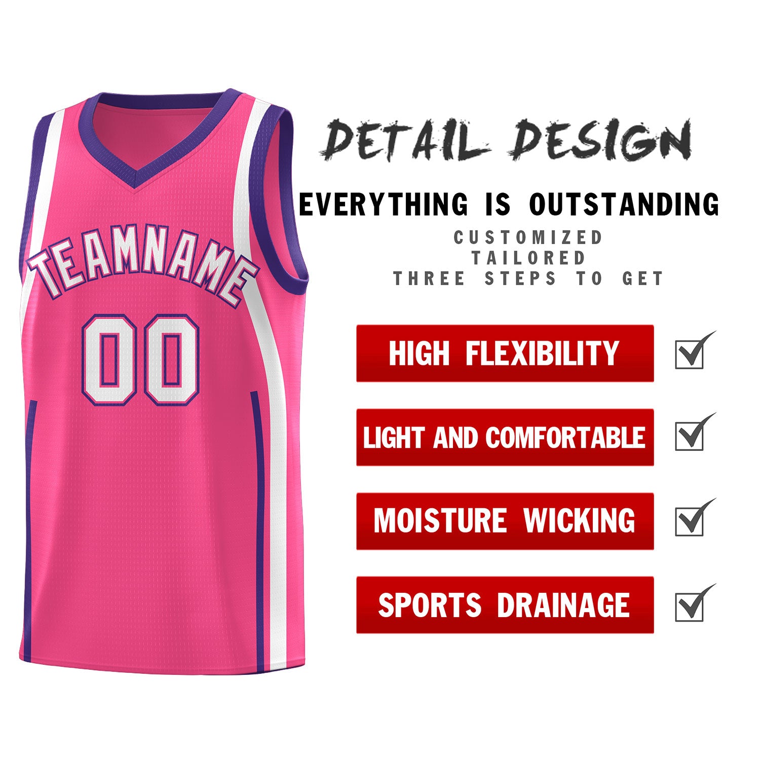 Custom Pink Purple-White Ribbon Pattern Basketball Kits