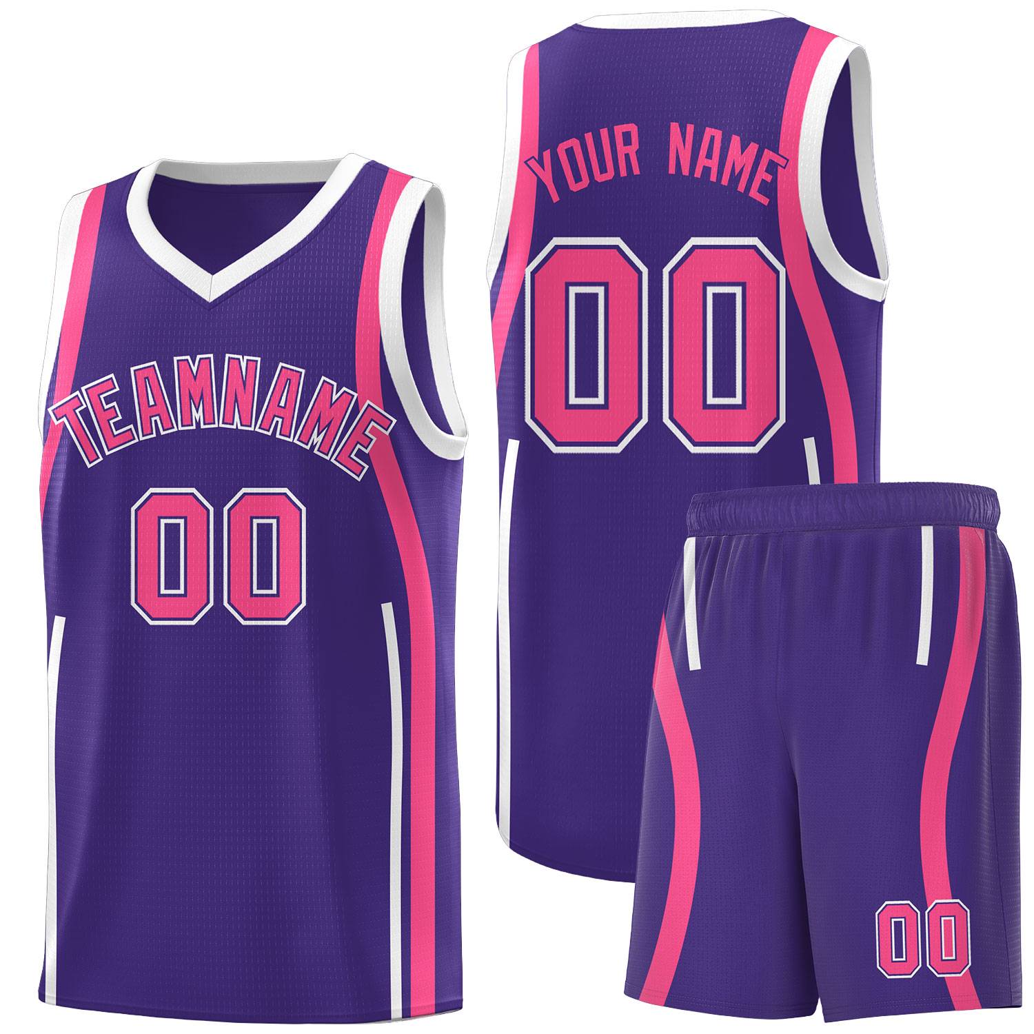 Custom Purple Pink-White Ribbon Pattern Basketball Kits