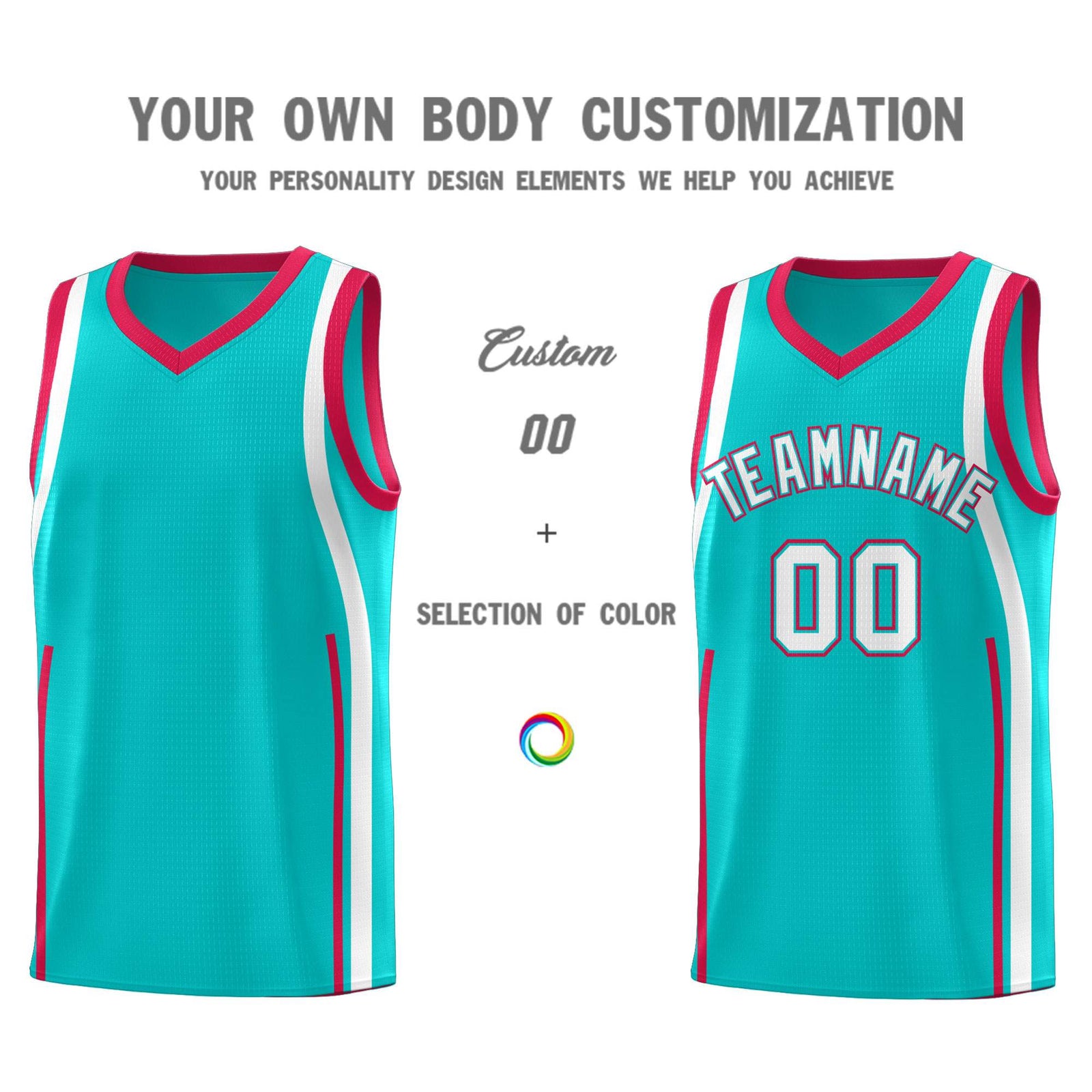 Custom Aqua Red-White Ribbon Pattern Basketball Kits