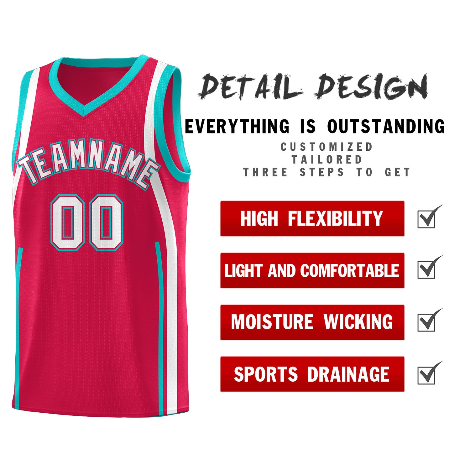 Custom Red Aqua-White Ribbon Pattern Basketball Kits