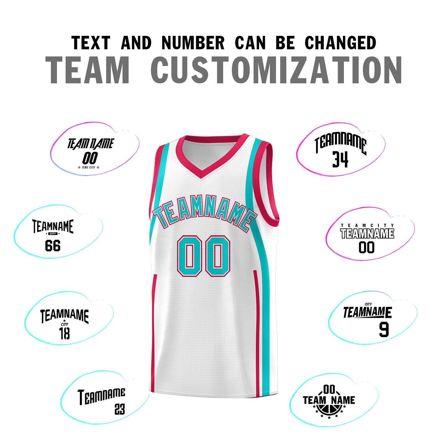 Custom White Aqua-Red Ribbon Pattern Basketball Kits