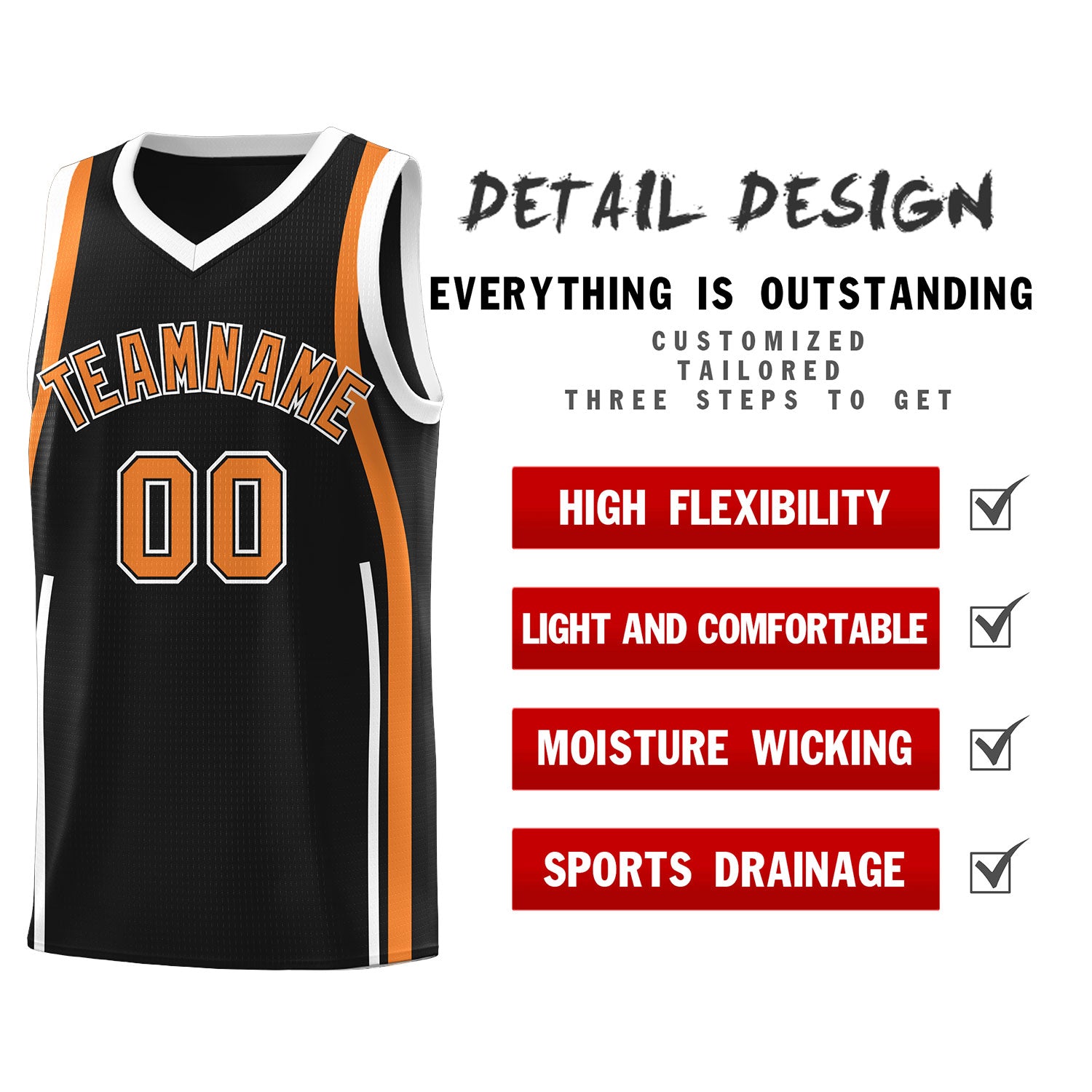 Custom Black Gold Orange-White Ribbon Pattern Basketball Kits