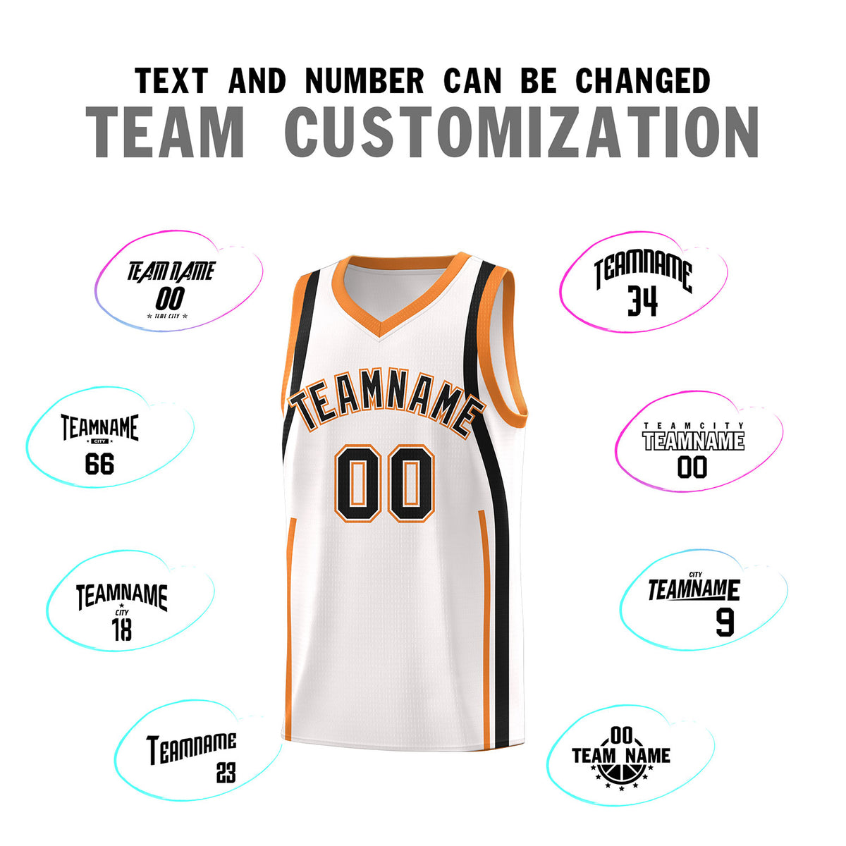 Custom White Gold Orange-Black Ribbon Pattern Basketball Kits