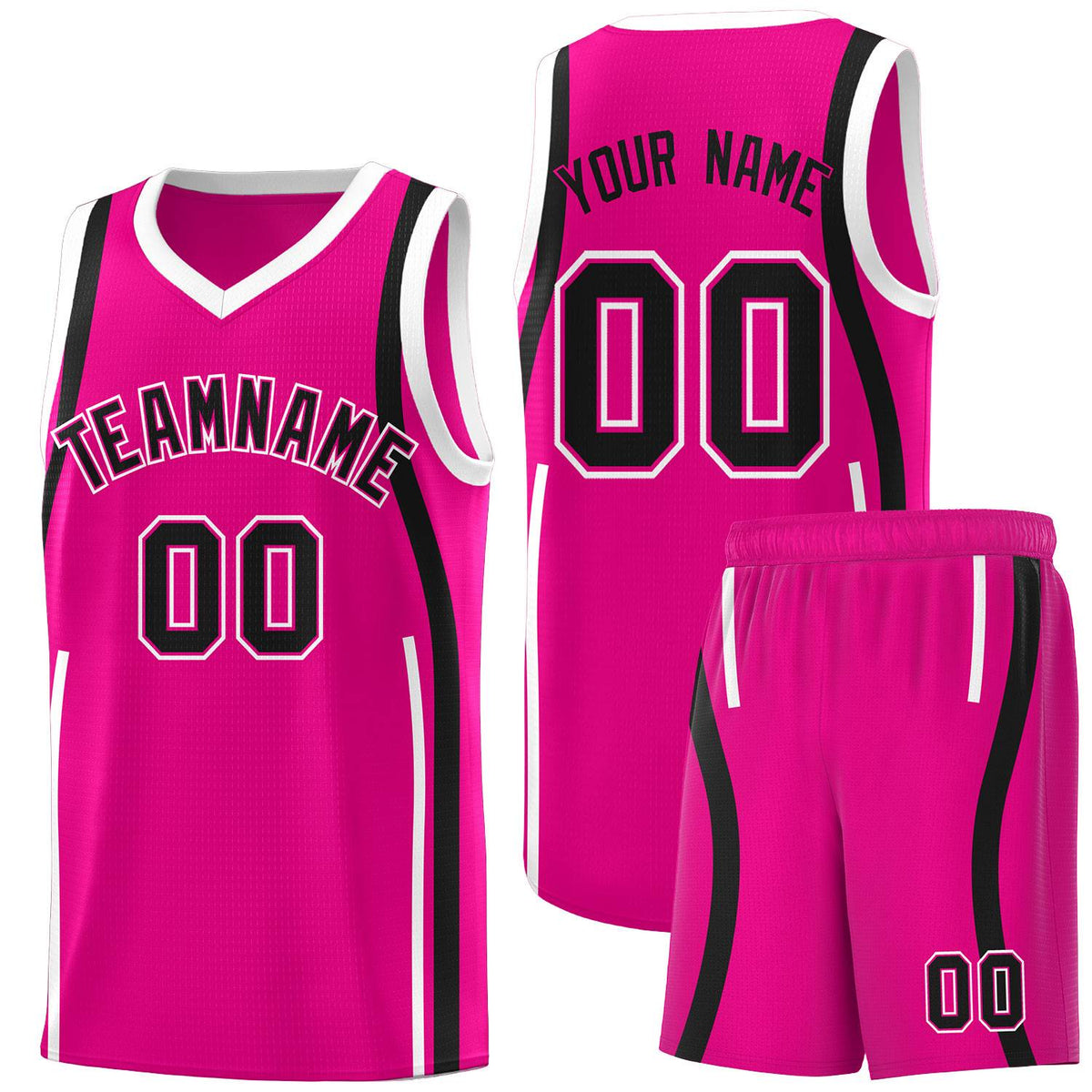 Custom Pink Black-White Ribbon Pattern Basketball Kits