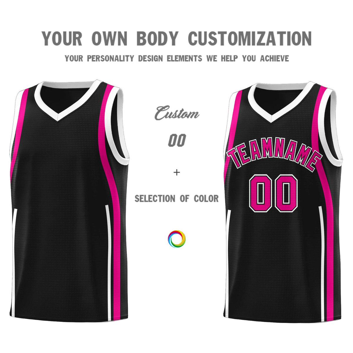 Custom Black Pink-White Ribbon Pattern Basketball Kits