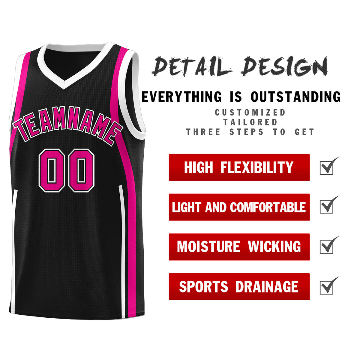 Custom Black Pink-White Ribbon Pattern Basketball Kits