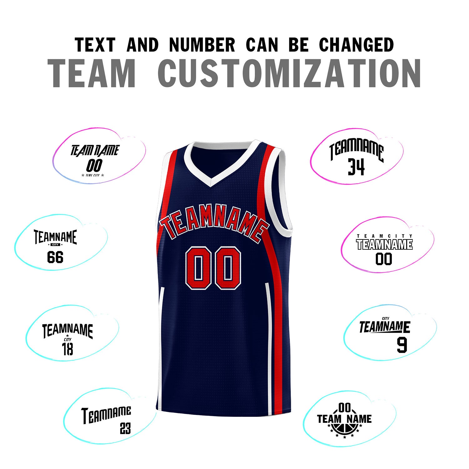Custom Navy Red-White Ribbon Pattern Basketball Kits
