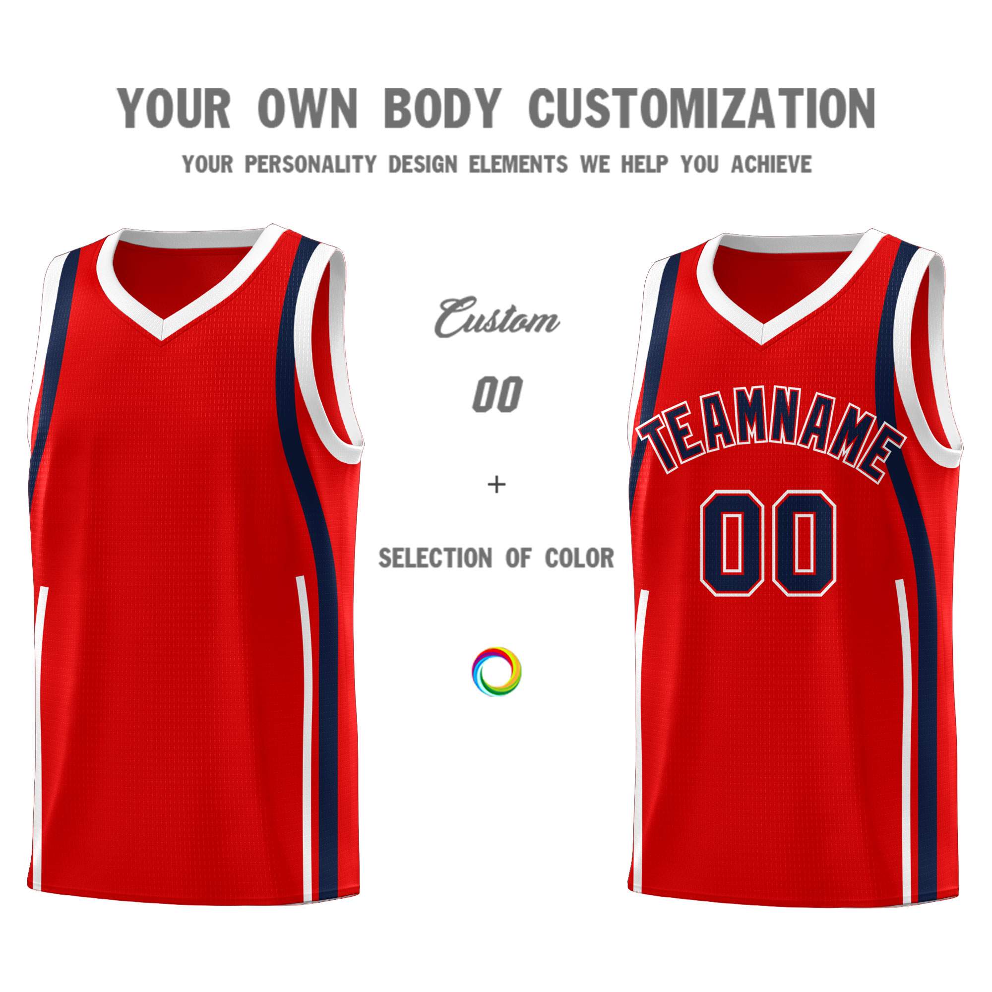 Custom Red Navy-White Ribbon Pattern Basketball Kits