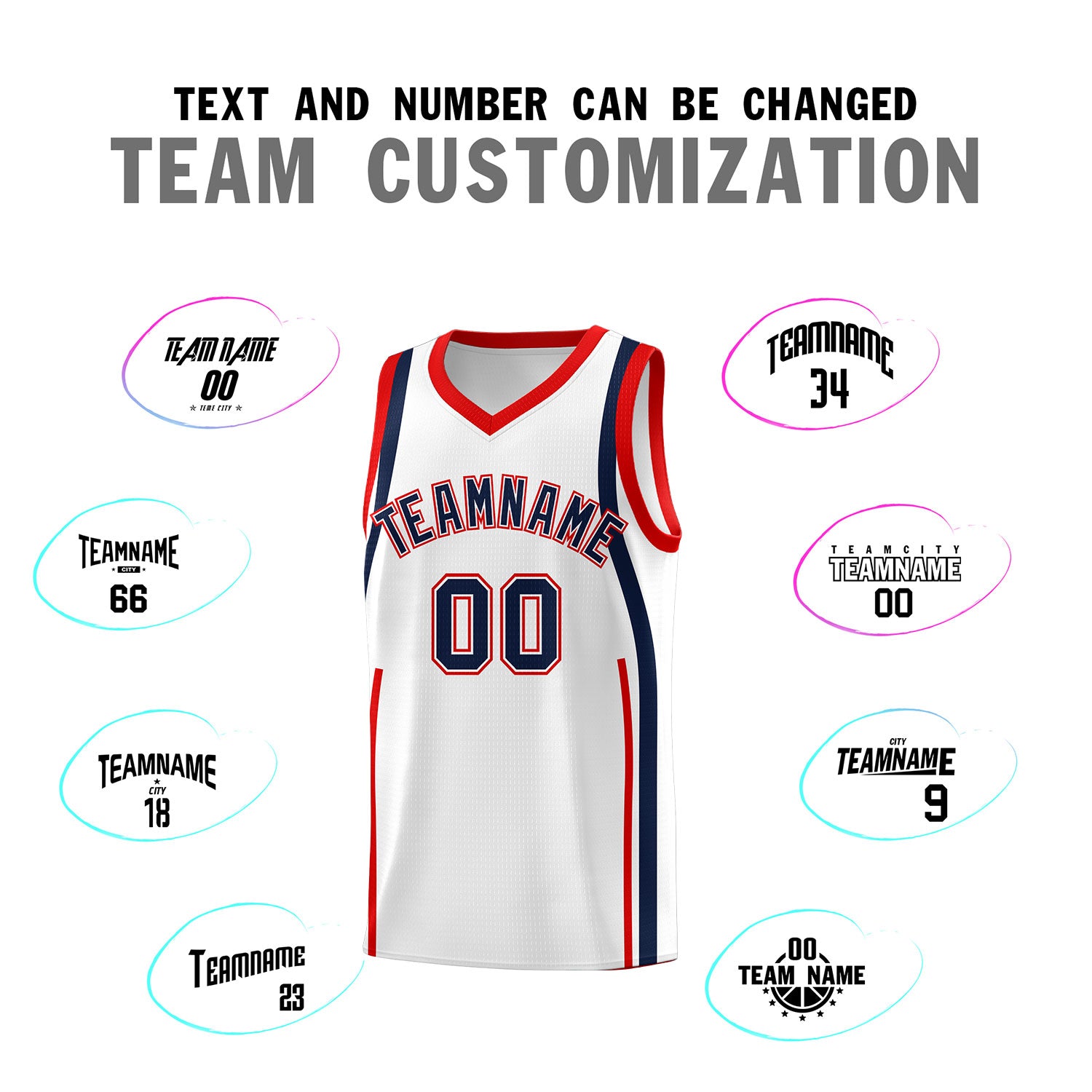 Custom White Navy-Red Ribbon Pattern Basketball Kits