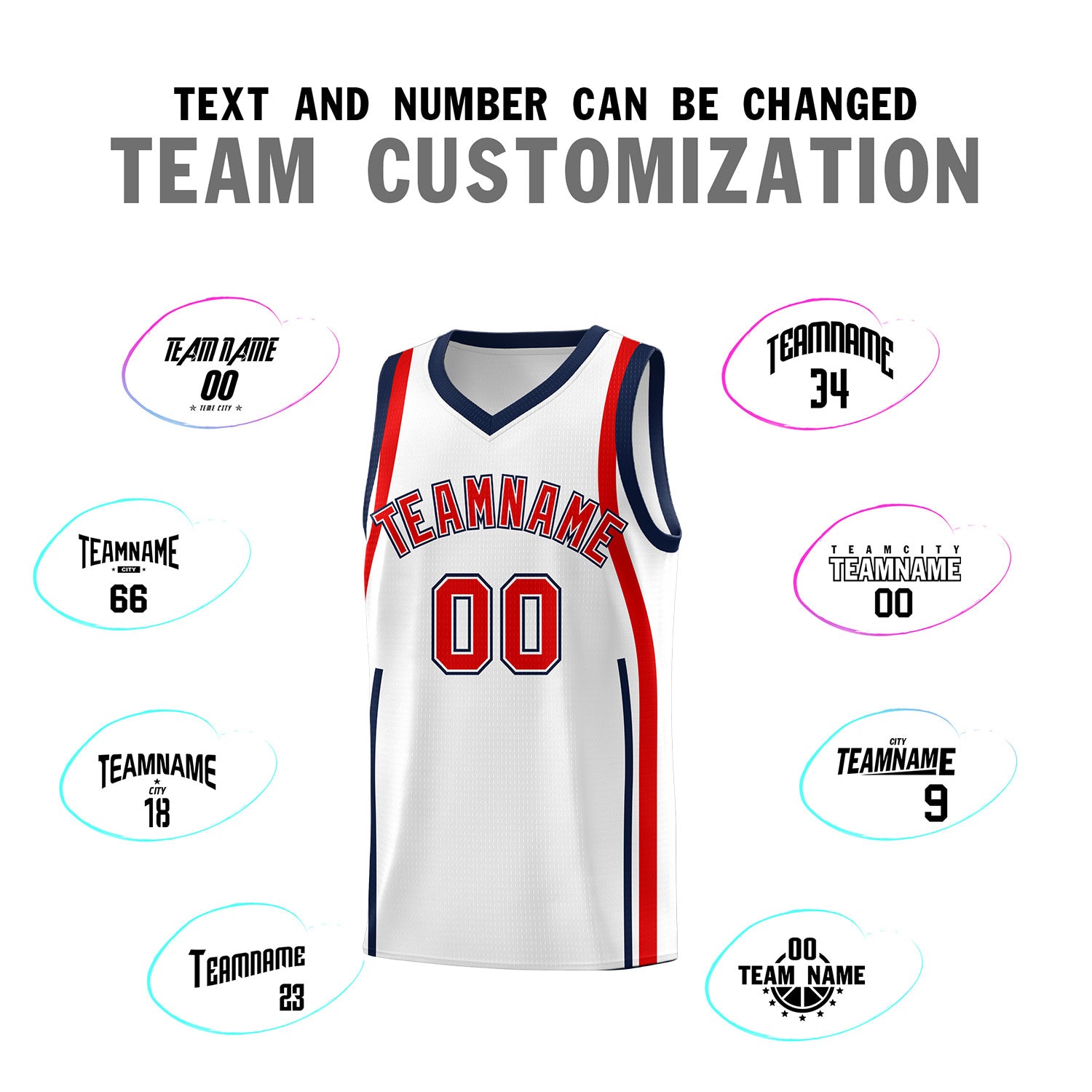 Custom White Navy-Red Ribbon Pattern Basketball Kits