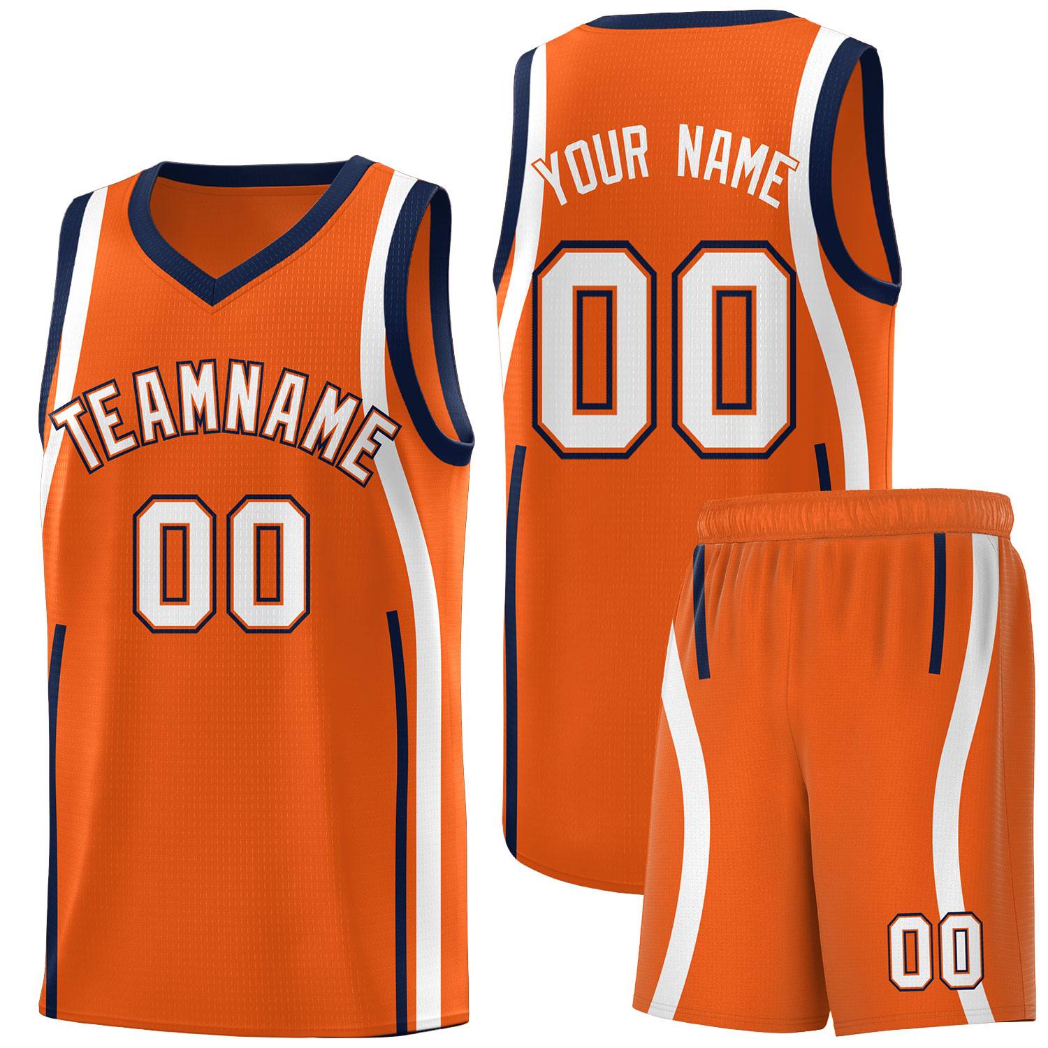 Custom Orange Navy-White Ribbon Pattern Basketball Kits
