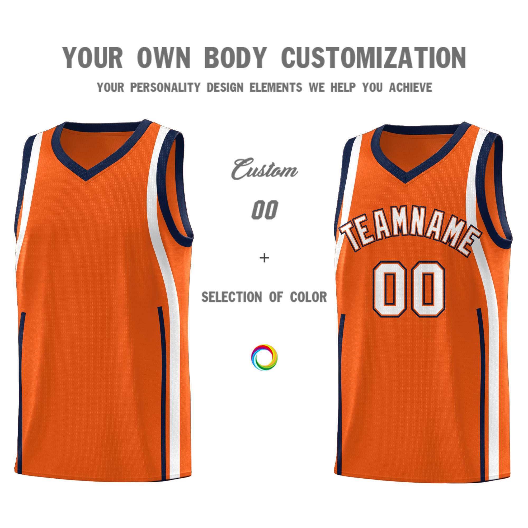 Custom Orange Navy-White Ribbon Pattern Basketball Kits