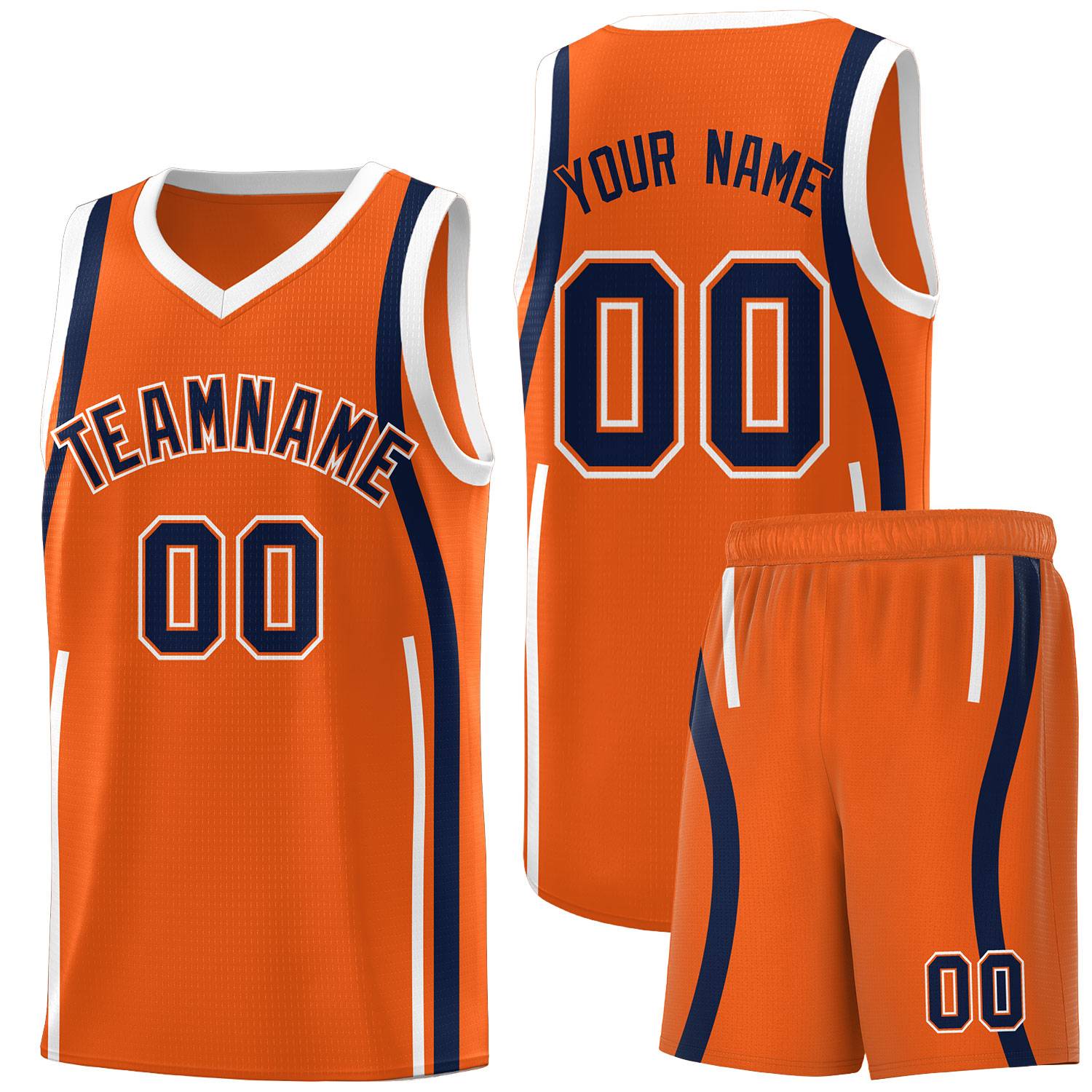 Custom Orange Navy-White Ribbon Pattern Basketball Kits