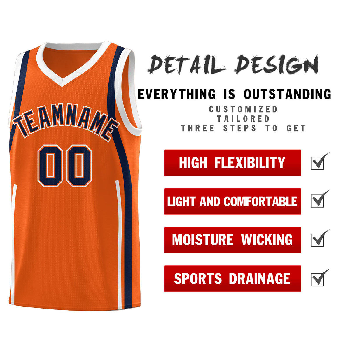 Custom Orange Navy-White Ribbon Pattern Basketball Kits