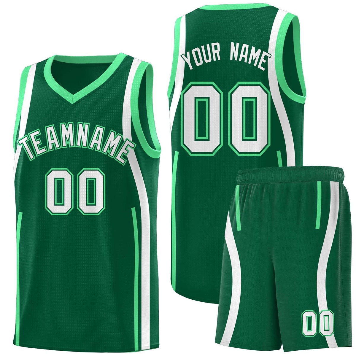 Custom Kelly Green Green-White Ribbon Pattern Basketball Kits