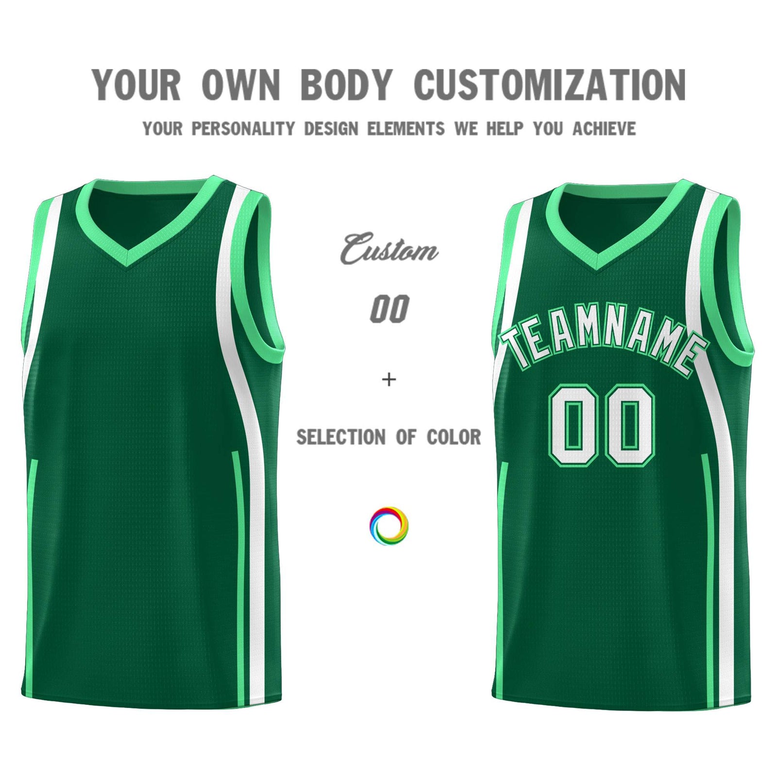Custom Kelly Green Green-White Ribbon Pattern Basketball Kits
