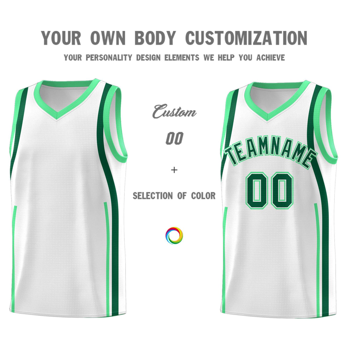 Custom White Kelly Green-Green Ribbon Pattern Basketball Kits