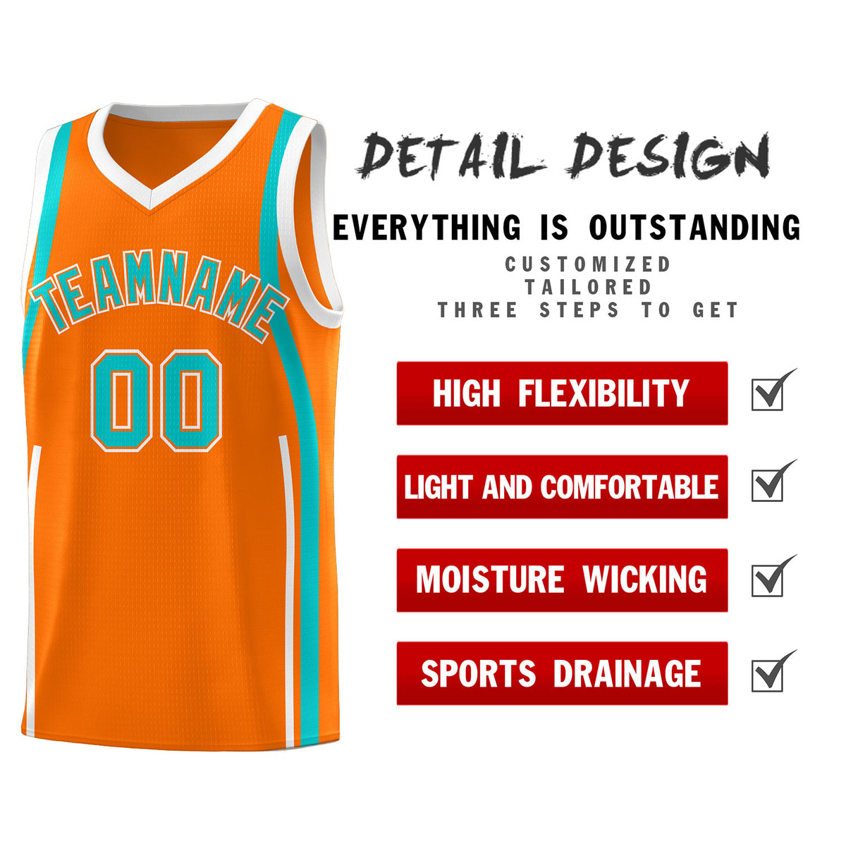 Custom Orange Aqua-White Ribbon Pattern Basketball Kits