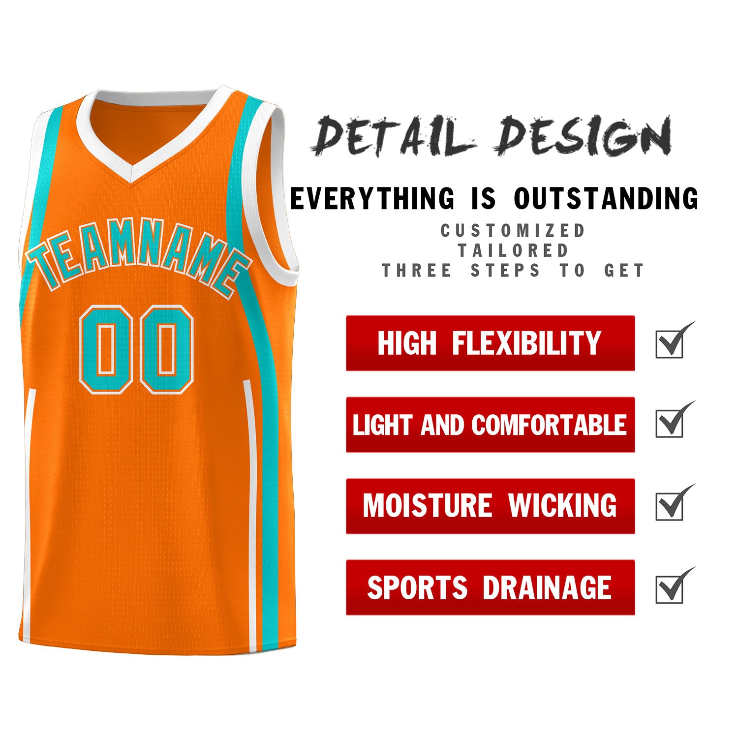Custom Orange Aqua-White Ribbon Pattern Basketball Kits