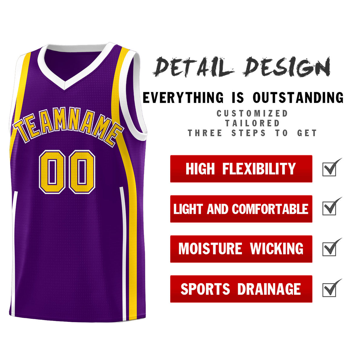 Custom Purple White-Gold Ribbon Pattern Basketball Kits
