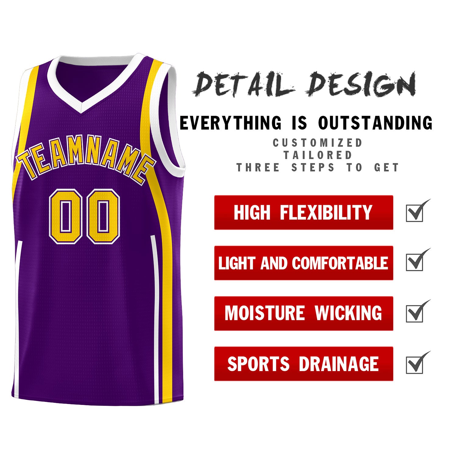 Custom Purple White-Gold Ribbon Pattern Basketball Kits